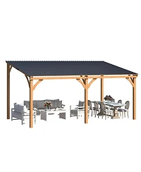 Aecojoy 16' x 10' Outdoor Wooden Gazebo, Patio Lean to Hardtop Pergolas and Gazebos