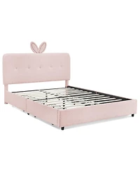 Streamdale Furniture Kids Upholstered Bed w/ Rabbit Headboard, Led and Drawers