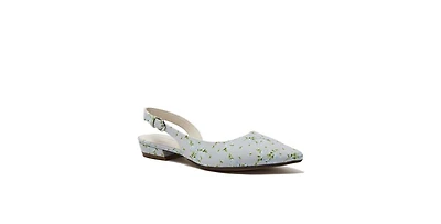 Lands' End Women's Floral Linen Slingback Low Heels