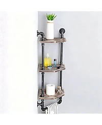 Yigii Industrial Pipe Shelf Rustic Corner Metal Wood Bathroom Wall Mounted Towel Bar