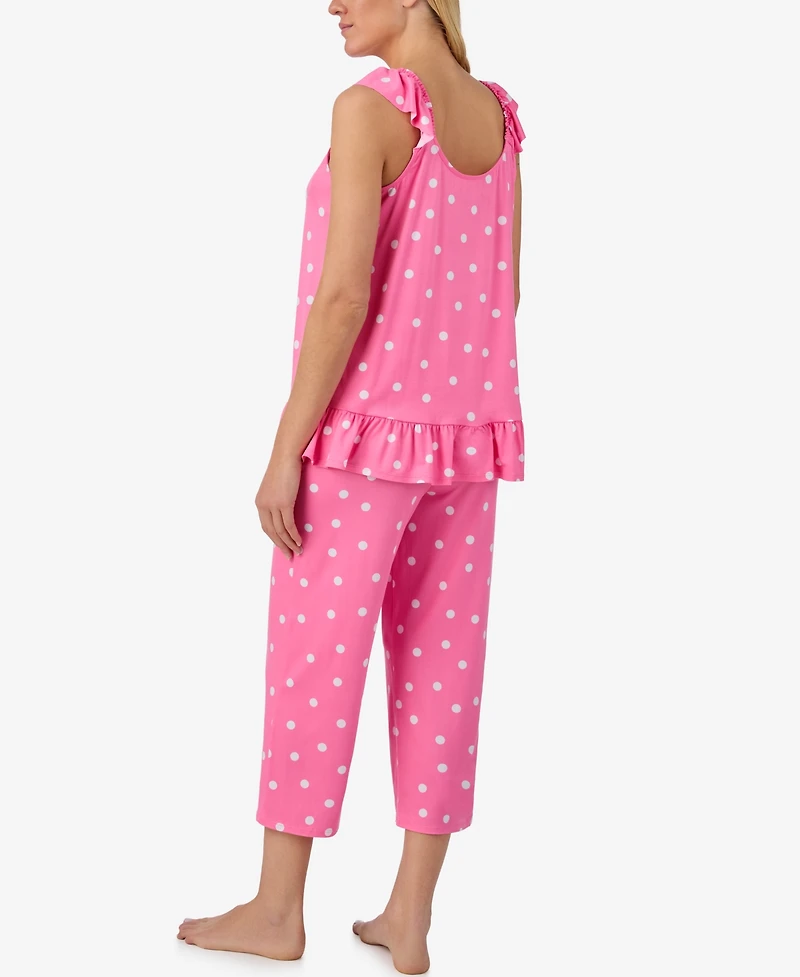 Ellen Tracy Women's Flutter-Sleeve Top and Cropped Pajama Pants, 2-Piece Set