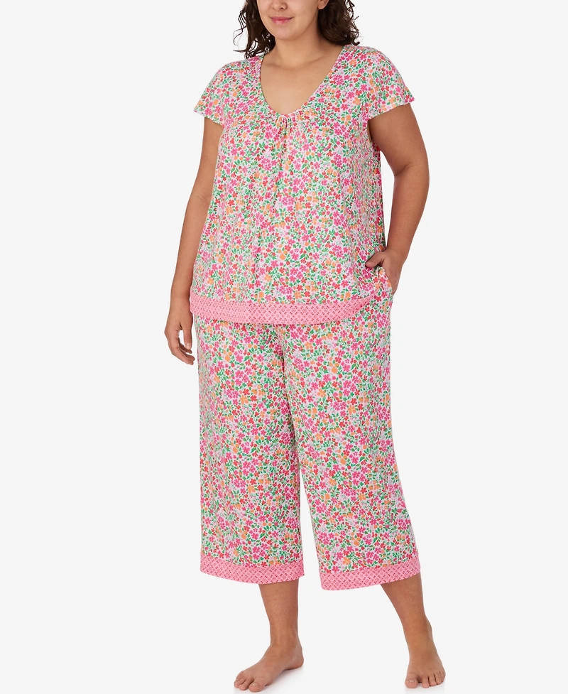 Ellen Tracy Plus Scoop Neck Top & Cropped Pajama Pants, 2-Piece Set
