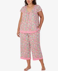 Ellen Tracy Plus Scoop Neck Top & Cropped Pajama Pants, 2-Piece Set