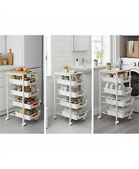 Yigii 5-Tier Slim Rolling Storage Cart Wooden Top Pull-Out Baskets Narrow Space Organizer for Kitchen Bathroom Laundry