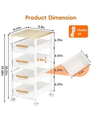 Yigii 5-Tier Slim Rolling Storage Cart Wooden Top Pull-Out Baskets Narrow Space Organizer for Kitchen Bathroom Laundry