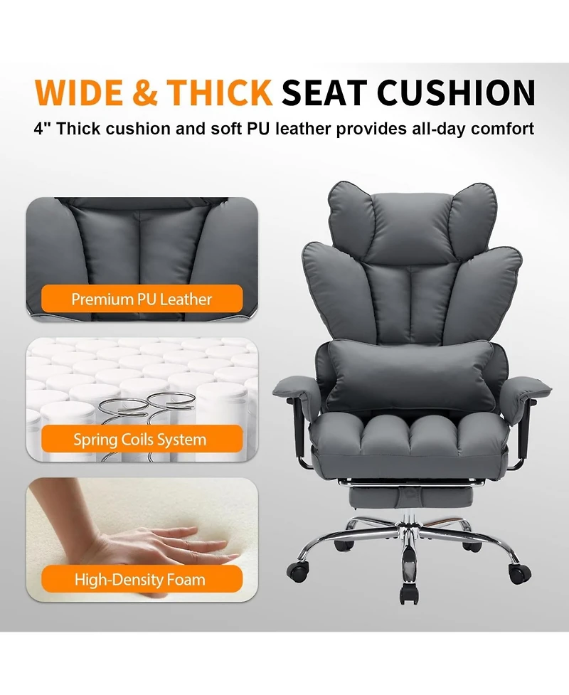 gaomon Big and Tall Office Chair with Footrest,Executive Leather Office Chair,Ergonomic Home Office Desk Chair