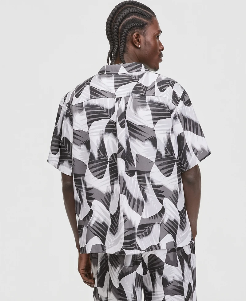 Mode of One Men's Groove Palm Relaxed-Fit Camp Shirt, Macy's Exclusive