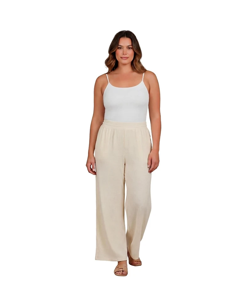 Avenue Women's Knit Gauze Smocked Wide-Leg Pants