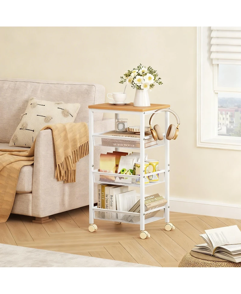 Yigii 4-Tier Metal Wire Shelves Kitchen Utility Cart with Wheels Narrow Mobile Shelving Unit