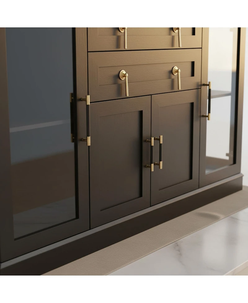 Yigii Small Buffet Cabinet Glass Doors Coffee Bar Storage Modern Sideboard Adjustable Shelf Drawer Kitchen Dining Room