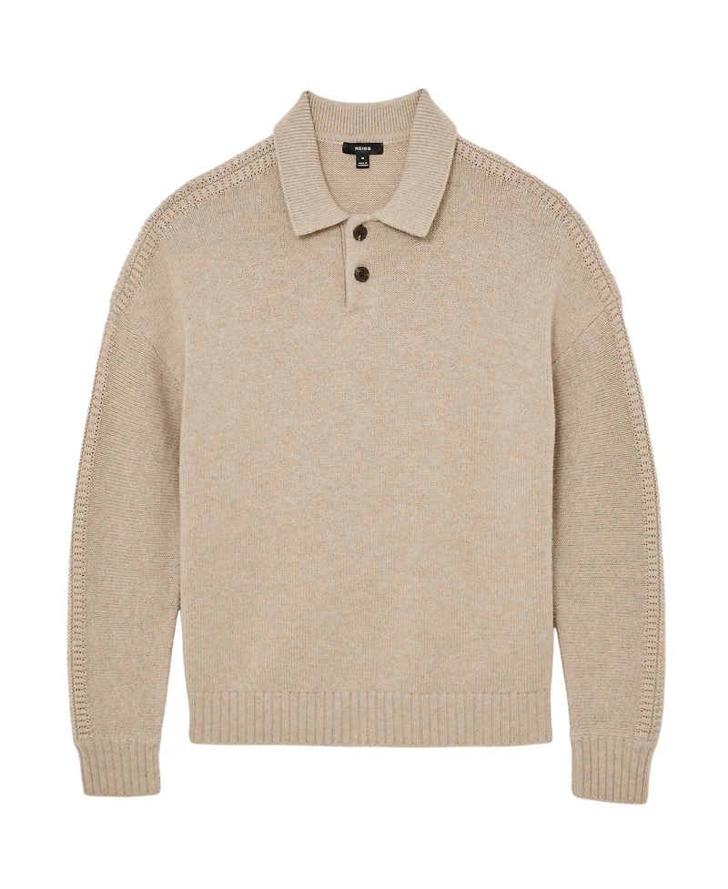 Reiss Men's Wool-Blend Half-Button Polo Jumper Sweater