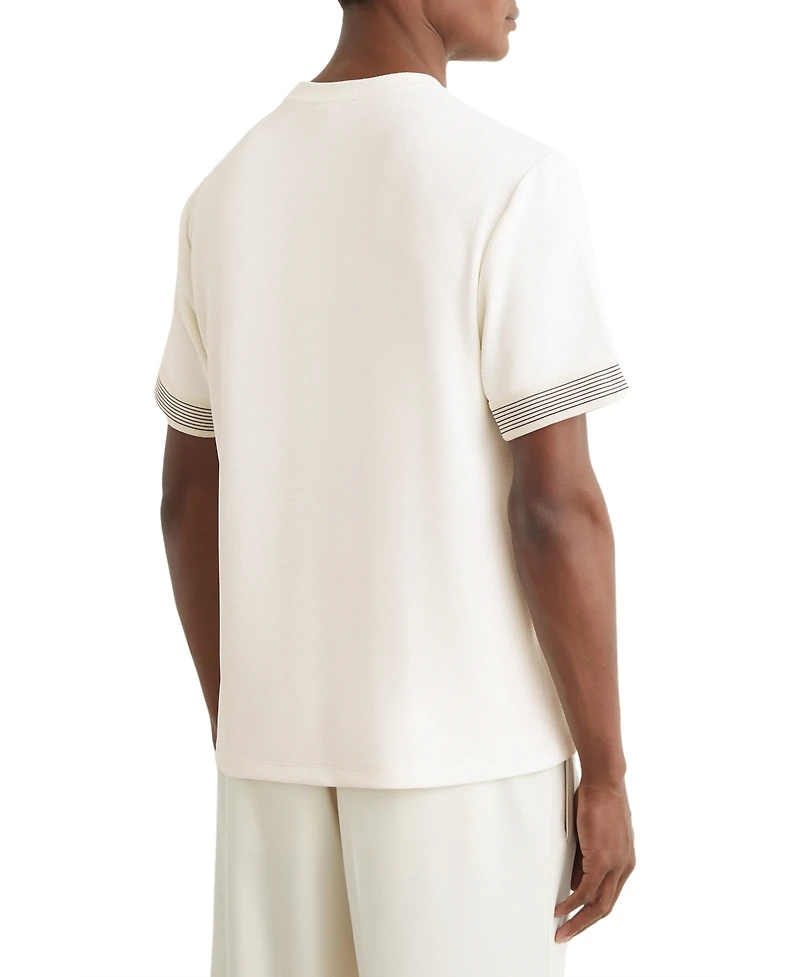 Reiss Men's Textured Tape-Cuff Modern-Fit T-Shirt