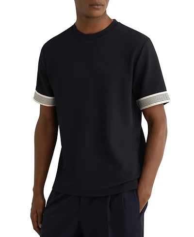 Reiss Men's Textured Tape-Cuff Modern-Fit T-Shirt