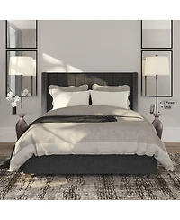 Regency Hill Fallon Rustic Industrial Floor Lamps with Tray Table 66" Tall Set of 2 Bronze Hammered Usb and Outlet Oatmeal Shade