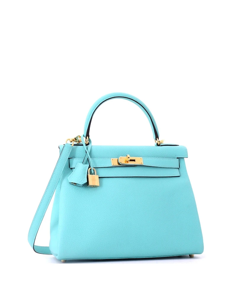 Pre-Owned HERMES Kelly 28 Handbag Blue Togo with Gold Hardware