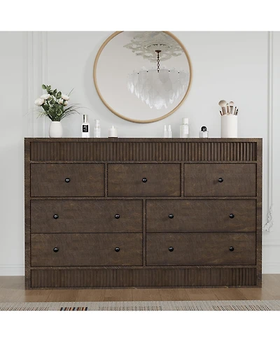 gaomon Drawer Dresser for Bedroom, Wide Wooden Chest of Drawers, Fluted Storage Organizer for Living Room, Hallway and Entryway