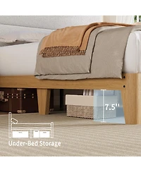 homfan Bed Frame with Led Headboard Shelf, Linen Upholstered Platform Full Strong Wood Slats Support, Easy Assembly