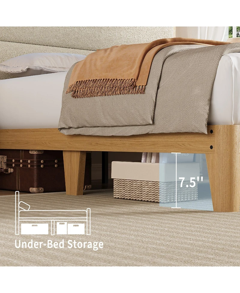 homfan Bed Frame with Led Headboard Shelf, Linen Upholstered Platform Full Strong Wood Slats Support, Easy Assembly