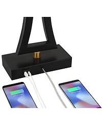 360 Lighting Roxie Modern Table Lamps Set of 2 with Marble Risers 31" Tall Metal Usb Port Rectangular Fabric Shade for Bedroom Living Room House