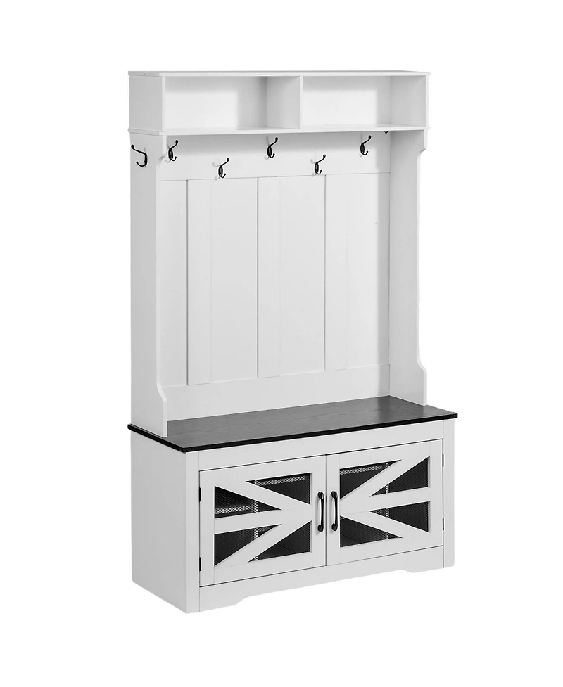 Gouun 42 Inch Hall Tree with Bench Shoe Storage Hooks and Led Light