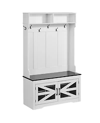 Gouun 42 Inch Hall Tree with Bench Shoe Storage Hooks and Led Light