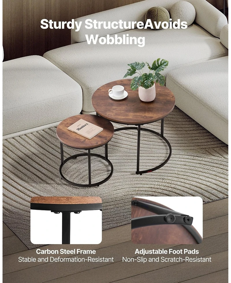 Gouun Round Nesting Coffee Table Set of 2 for Small Spaces