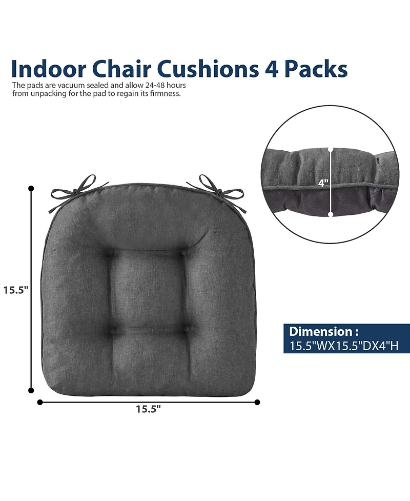 Gnuadz 4-pack Chair Cushions Dining Kitchen Indoor Ties Tufted Foam Non Slip