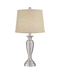 Regency Hill Blair Traditional Table Lamps 25" High Set of 2 Brushed Nickel Burlap Drum Shade for Bedroom Living Room Bedside Nightstand Office House