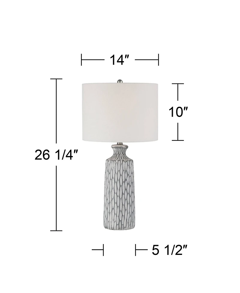 360 Lighting Modern Coastal Modern Table Lamp 26 1/4" High with Usb Dimmer Whitewash Ceramic Drum Shade for Bedroom Living Room House Desk