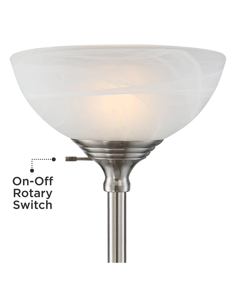 360 Lighting Modern Torchiere Floor Lamp with Usb Charging Port Tall Satin Nickel Alabaster Glass Shade Living Room Reading