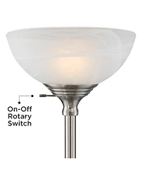 360 Lighting Modern Torchiere Floor Lamp with Usb Charging Port Tall Satin Nickel Alabaster Glass Shade Living Room Reading