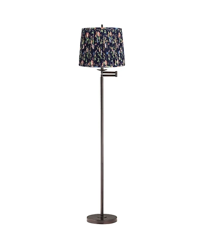 Regency Hill Gabrielle Modern 60 1/2" Tall Standing Floor Lamp Swing Arm Metal Bronze Finish Pleated Shade