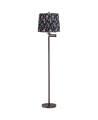 Regency Hill Gabrielle Modern 60 1/2" Tall Standing Floor Lamp Swing Arm Metal Bronze Finish Pleated Shade