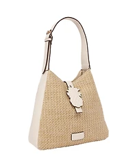 Tommy Bahama Logo Tab Raffia Hobo Bag – Woven Straw Shoulder Bag with Pineapple Accent