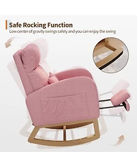 gaomon Teddy Fleece Rocking Chair with Footrest,Modern Nursery Glider Chair with Side Pockets and Pillow,Rocker Chair for Living Room Bedroom
