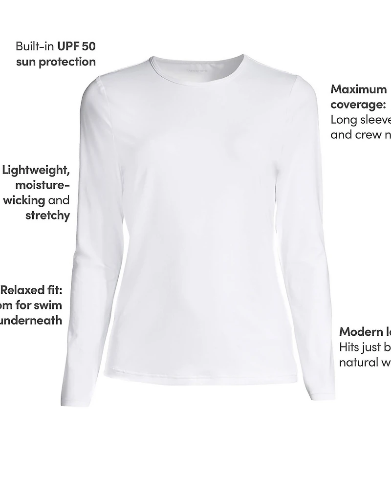 Lands' End Women's SunShade Upf 50 Long Sleeve Rash Guard Swim Tee