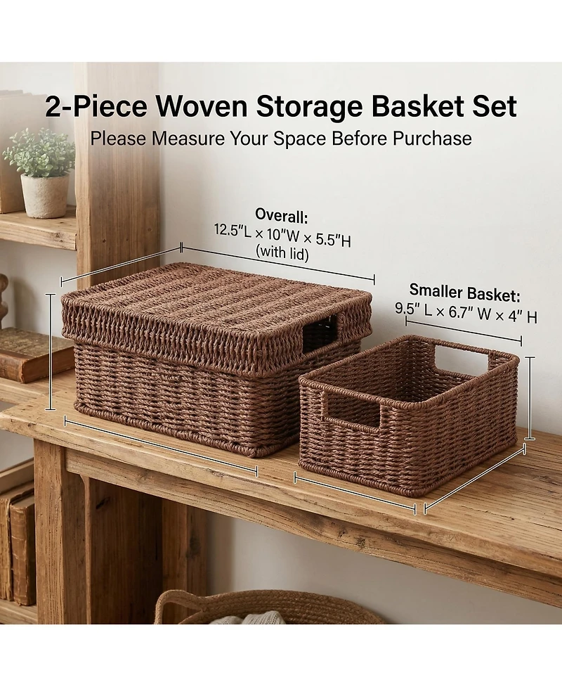 Yigii Wicker Storage Baskets With Lids 3-Piece Set Premium Plastic Rattan Handcrafted Organizing Bins for Home Decor