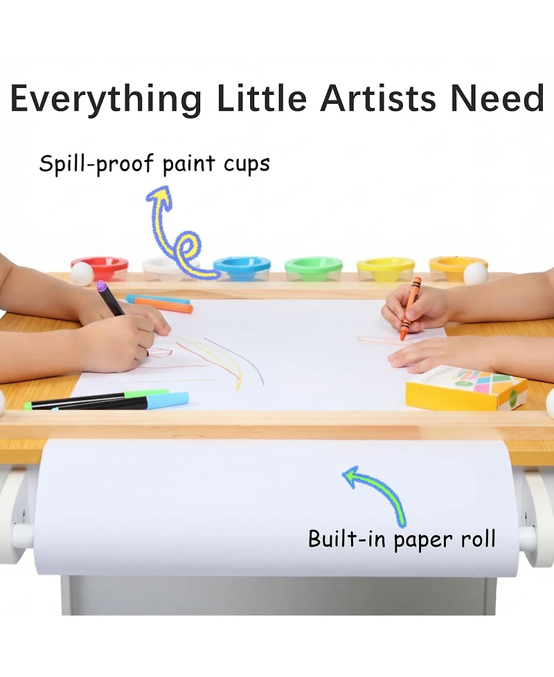 Kinder King 3-in-1 Kids Table and Chair Set with Paper Roll Holder Storage for Art, Crafts, Reading