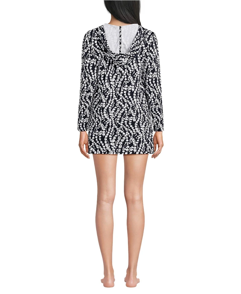 Lands' End Women's Long SunShade Upf 50 Hooded Mini Swim Cover-Up Dress