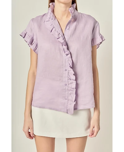 English Factory Women's Linen Ruffle Shirt