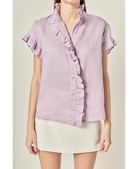 English Factory Women's Linen Ruffle Shirt