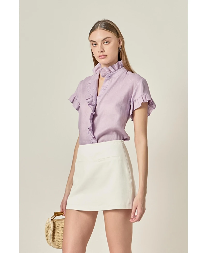 English Factory Women's Linen Ruffle Shirt