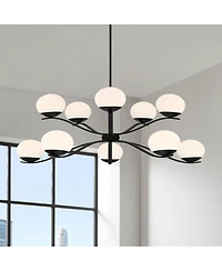 Possini Euro Design Corus Matte Chandelier 37 3/4" Wide Modern Tiered Led Glass 6-Light Fixture for Dining Room House