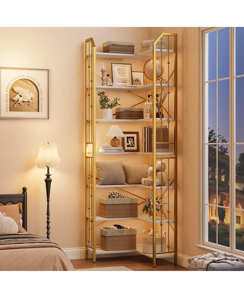 gaomon 86" Tall 7-Tier Industrial L-Shaped Corner Bookshelf