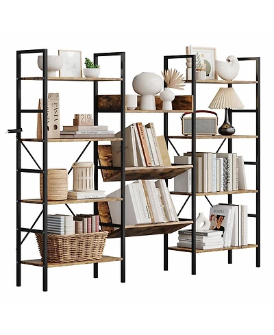 gaomon Triple Wide 4-Tier Industrial Bookshelf with 11 Open Display Shelves, Metal Frame