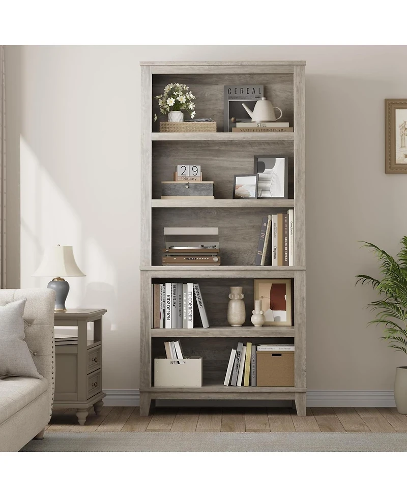 gaomon 71" Tall 5-Tier Farmhouse Wooden Bookcase with Adjustable Shelves, 31.5" Wide