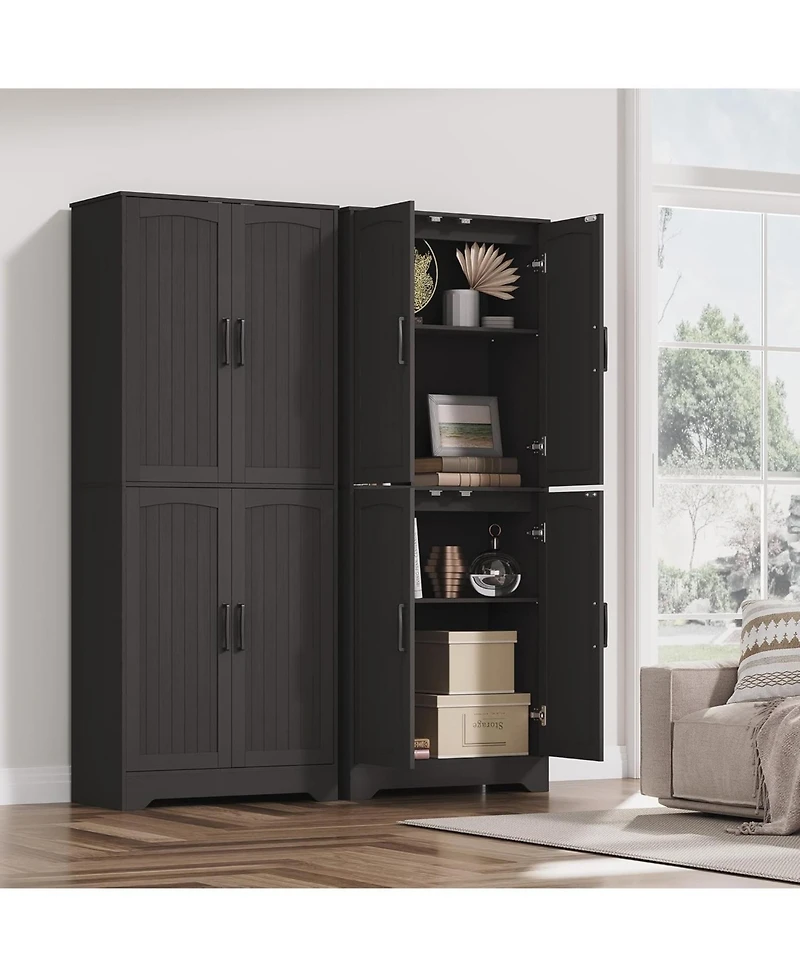 gaomon Farmhouse Kitchen Pantry Cabinet, 71" Tall Wood Storage Cabinet with 4 Doors & Adjustable Shelves, Freestanding Cupboard for Dining Room