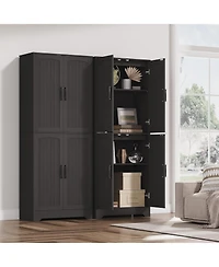 gaomon Farmhouse Kitchen Pantry Cabinet, 71" Tall Wood Storage Cabinet with 4 Doors & Adjustable Shelves, Freestanding Cupboard for Dining Room