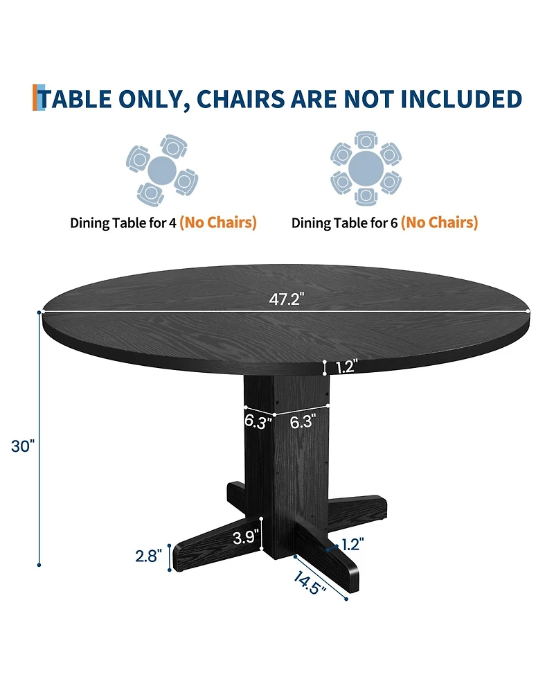 homfan 47 Inch Round Dining Table for 4,Farmhouse Wood Kitchen Table, Circle Dinner Kitchen, Living Room, Room