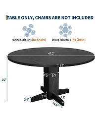 homfan 47 Inch Round Dining Table for 4,Farmhouse Wood Kitchen Table, Circle Dinner Kitchen, Living Room, Room